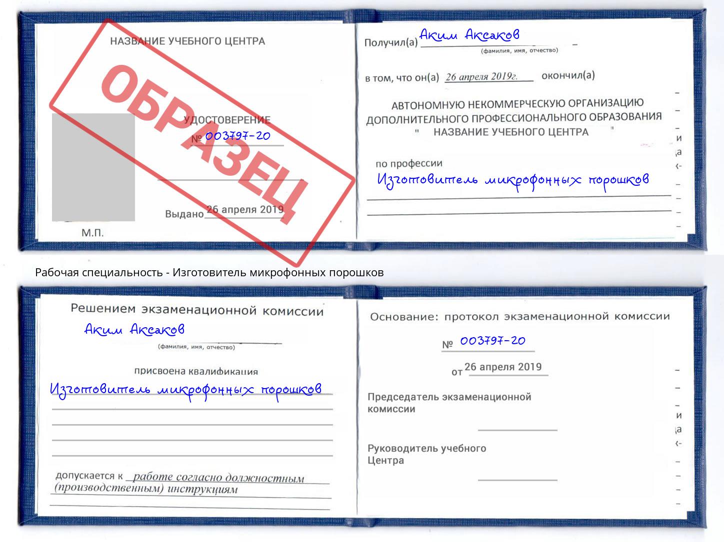 Изготовитель микрофонных порошков Элиста