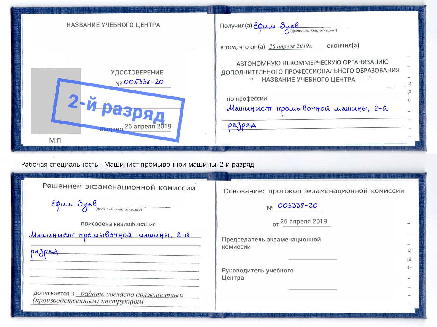корочка 2-й разряд Машинист промывочной машины Элиста