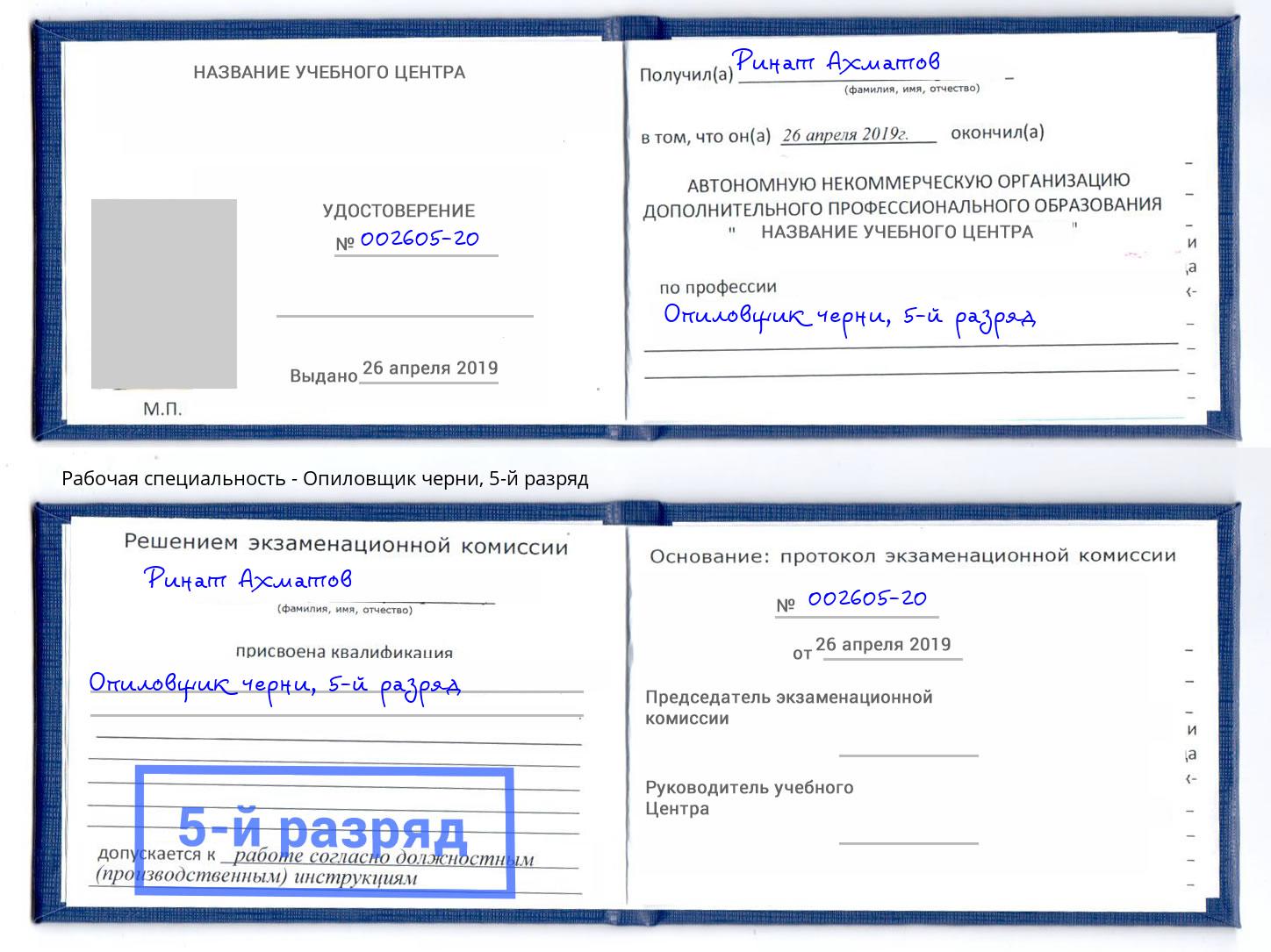 корочка 5-й разряд Опиловщик черни Элиста