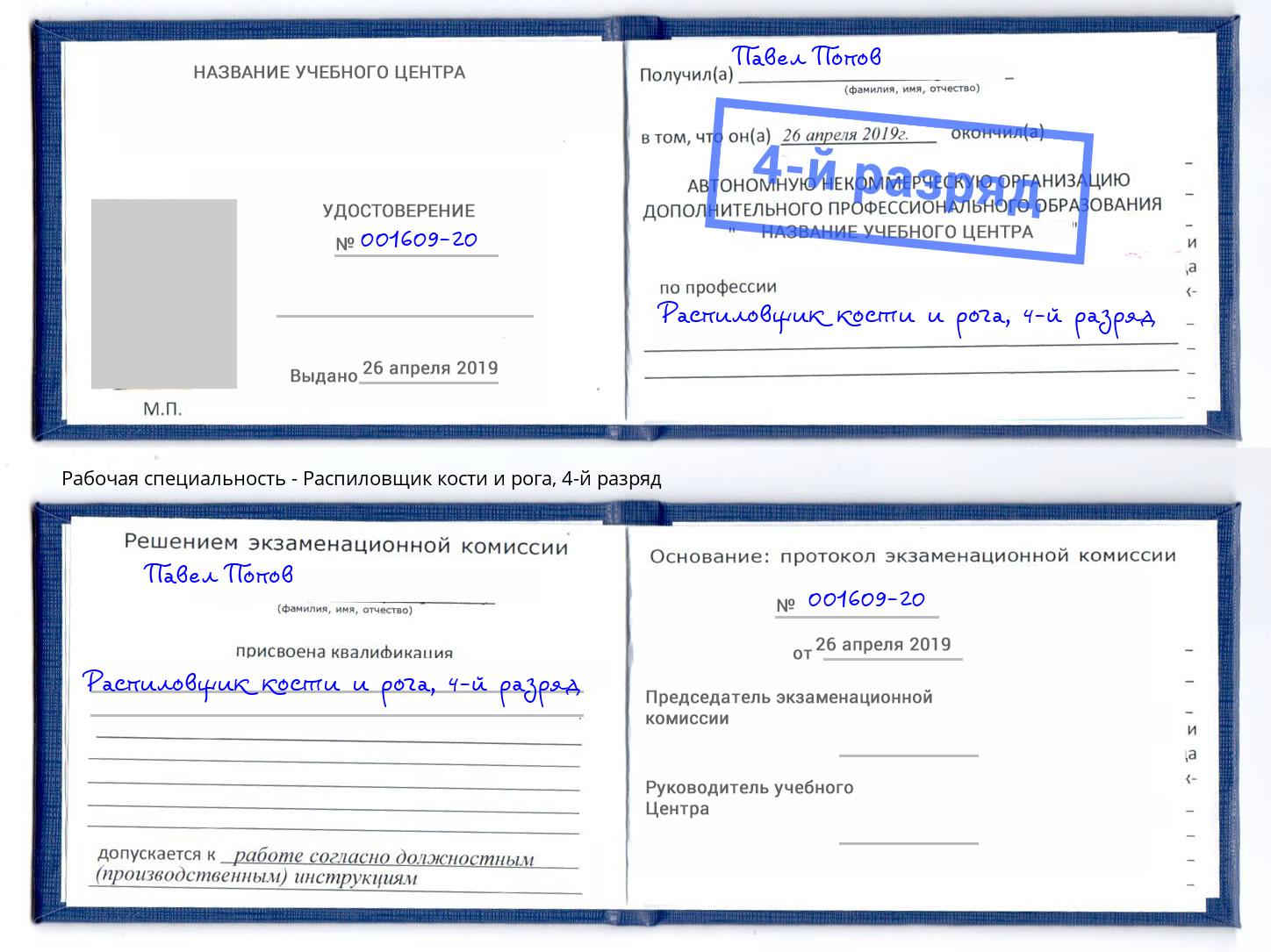 корочка 4-й разряд Распиловщик кости и рога Элиста