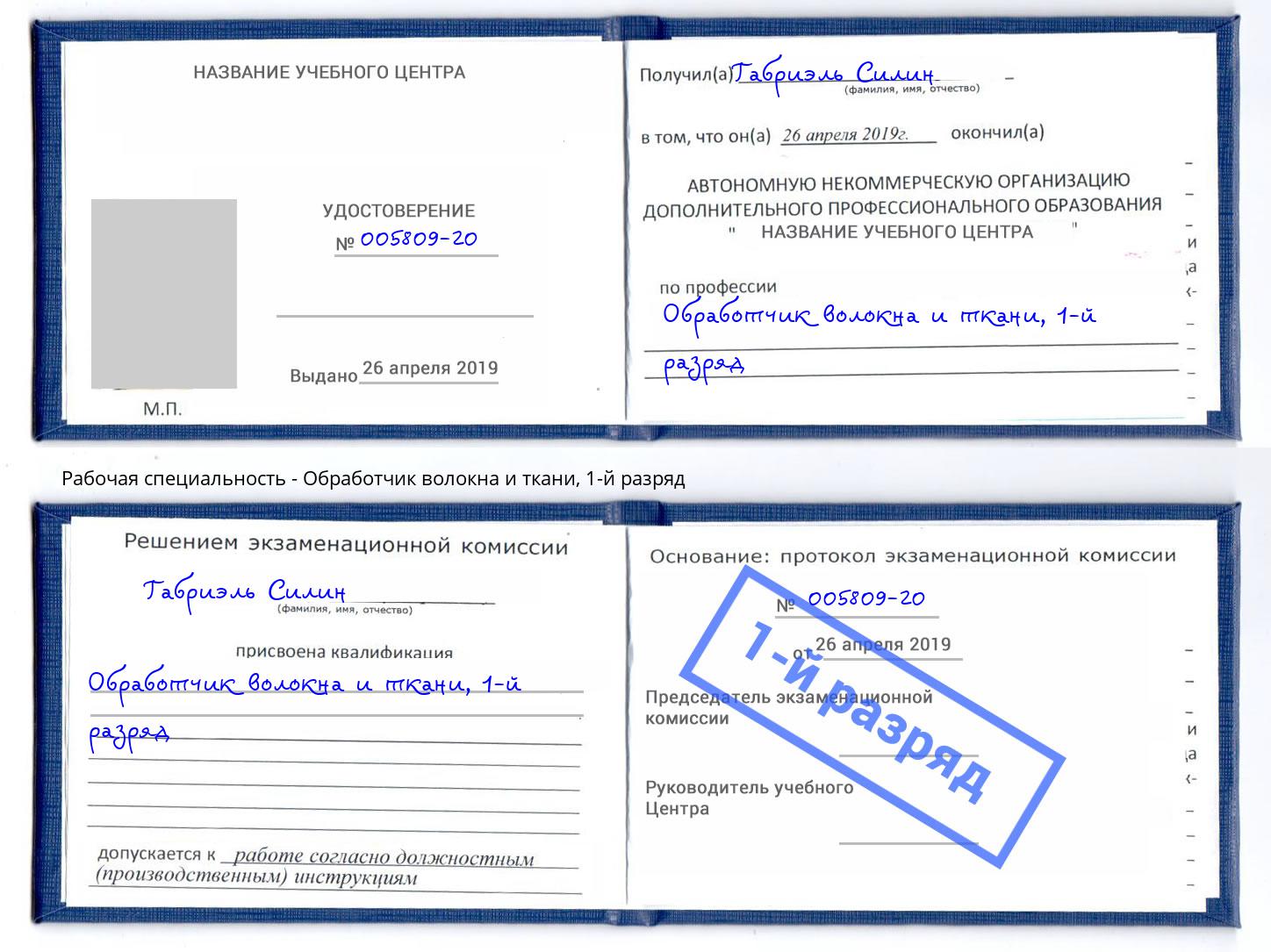 корочка 1-й разряд Обработчик волокна и ткани Элиста