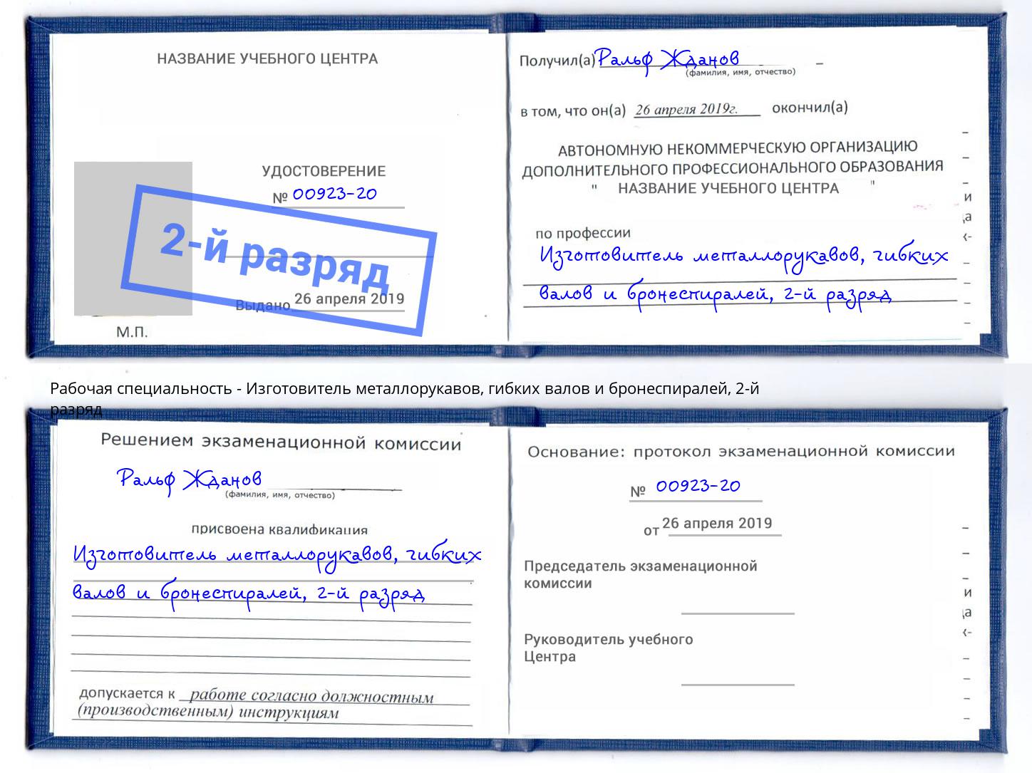 корочка 2-й разряд Изготовитель металлорукавов, гибких валов и бронеспиралей Элиста